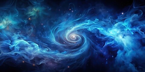 Wall Mural - dark blue background with swirling galaxy-themed smoke patterns , cosmic, universe, space, celestial
