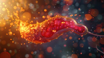 Wall Mural - a red blob with a stem is floating in a blurry background