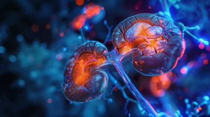 Wall Mural - A close up of a pair of kidneys with red and blue colors