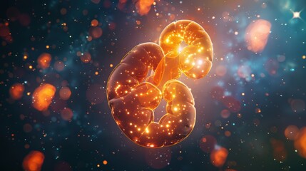 Wall Mural - A glowing, orange, spiral shaped object is surrounded by a blurry background