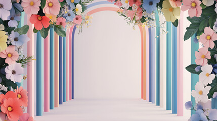 Poster - Pastel Colored Archway Decorated with Flowers