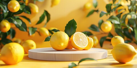 Wall Mural - Fresh lemons,citrus fruits on yellow background.