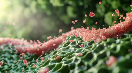 Wall Mural - A close up of a green plant with red spots