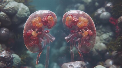 Wall Mural - Two kidneys are shown in a blurry, blurry, blurry image