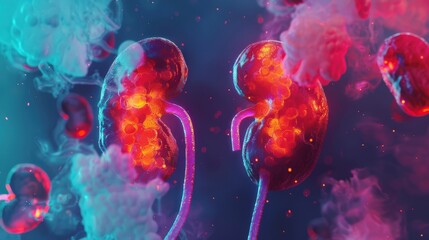 Wall Mural - Two kidneys with red and purple colors