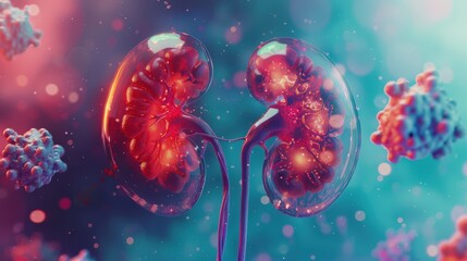 Sticker - A pair of kidneys are shown in a blue and red color scheme