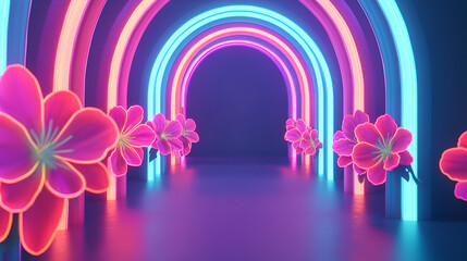 Wall Mural - Neon Floral Archway