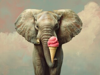 Wall Mural - An elephant with an ice cream cone.