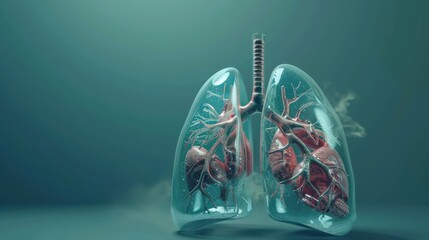 Poster - A close up of a lung with a red heart inside