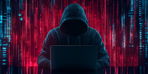 Leinwandbilder - Hacker breaking into corporate server system using laptop