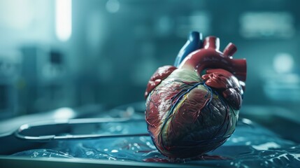 Poster - A heart is shown in a medical setting, with a knife sticking out of it