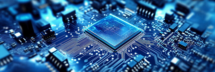 Leinwandbilder - Cpu is receiving and processing data on blue circuit board