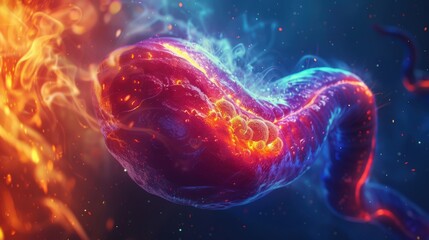 Wall Mural - A glowing, fiery, and colorful creature with a long, thin body