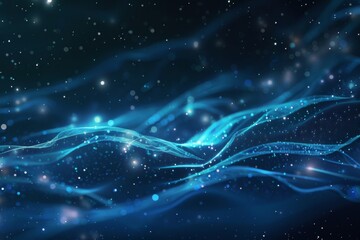 Wall Mural - Dark blue background with glowing particles, creating a mesmerizing and futuristic visual effect. Ideal for technology, space, and sci-fi themes.