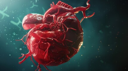 Poster - A red heart with veins and arteries is shown in a blue background