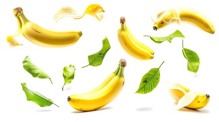 Canvas Print - Flying Bananas and Leaves: A Tropical Delight