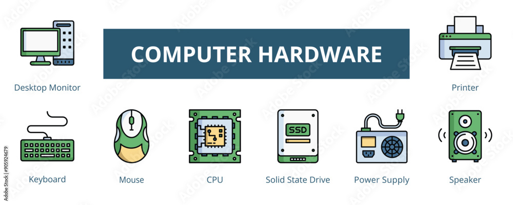 Computer Keyboard Mouse Cpu Images Rcci Computer Hardware Lineal Color Banner Web Icon Set Vector Illustration ...