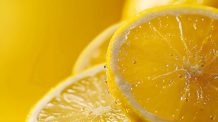 Poster - lemon slices on yellow background