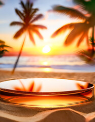 Poster - Summer Sunset Beach Scene With A Glass Pedestal