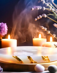 Sticker - White Marble Pedestal With Burning Candles and Lavender