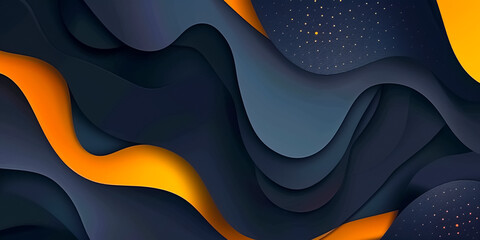 Wall Mural - black and yellow abstract paper wave background.