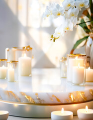 Wall Mural - Candlelight and Orchids on a Marble Tray