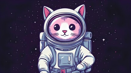 Wall Mural - Cute cat astronaut in spacesuit. Vector hand drawn illustration.