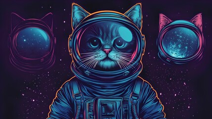 Wall Mural - Astronaut cat in space. Astronaut cat vector illustration.