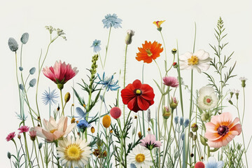 Wall Mural - A vintage watercolor illustration of wildflowers. AI generative.