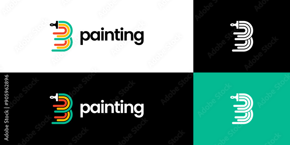 initial letter B paint brush logo, painting service logo Stock Vector ...