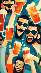 Wall Mural - Happy people drinking beer. AI generative.