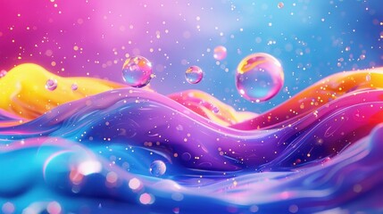 Canvas Print - Abstract Colorful Liquid Waves with Glowing Bubbles