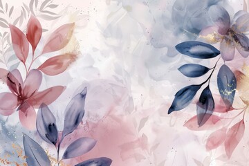 watercolor floral wallpaper with pastel light purple and dusty blush pink, baby blue and gold details