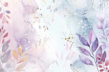 watercolor floral wallpaper with pastel light purple and dusty blush pink, baby blue and gold details