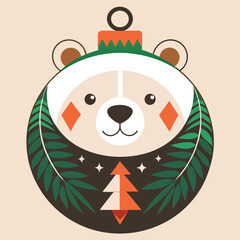 Wall Mural - Christmas Ornament with Bear Face and Tree Design