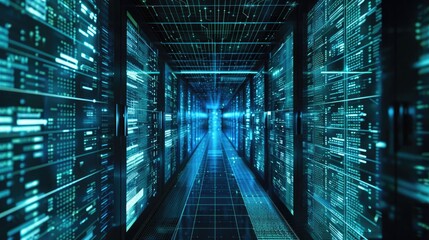 Wall Mural - secure data warehouse protected by layers of digital encryption keys and biometric scans.