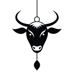 Wall Mural - Black and White Silhouette of a Bull's Head with a String and Teardrop