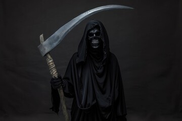 Wall Mural - A dark, ominous portrayal of the Grim Reaper in black cloak holding a large scythe.