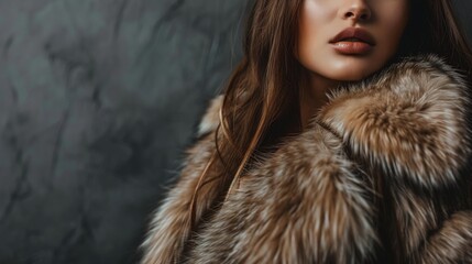 Wall Mural - Female model wearing elegant fur coat, luxury life concept