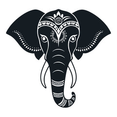 Wall Mural - Ornate Black and White Silhouette of an Elephant Head