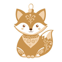 Wall Mural - Brown Fox Ornament with Floral Design