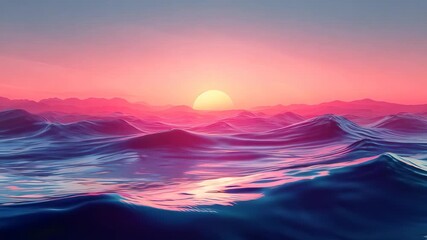 Sticker - Sunset over calm ocean waves, pink and