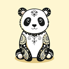 Wall Mural - Cute Cartoon Panda Bear with Ornate Black and Gold Design