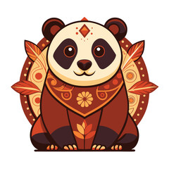 Wall Mural - Cute Panda with Ornamental Design and Autumn Colors