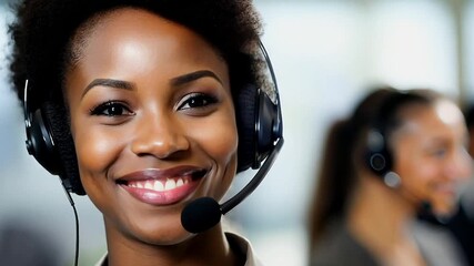 Poster - Customer service call center woman wearing a headset talking