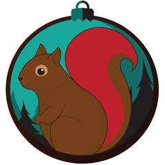 Wall Mural - A Cartoon Squirrel Inside a Christmas Ornament