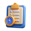 © Risky - 3D Render of a Clipboard with a Clock Icon