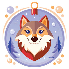 Wall Mural - A Friendly Wolf's Face Inside a Christmas Ornament