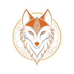 Wall Mural - Stylized Orange and Grey Wolf Head with Ornamental Circle