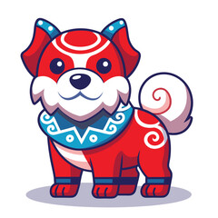 Cartoon Red Dog with White and Blue Decorations